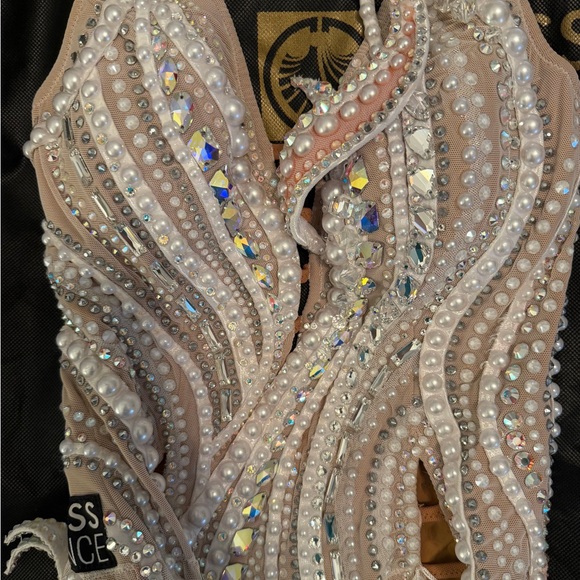 Dress4Dance White Fringe Dance Ballroom Dress with Rhinestones and pearls - Picture 4 of 5